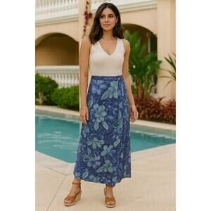 Vtg Talbots Pure Silk Wrap Maxi Skirt Womens Size 10 Petite Floral Vacation